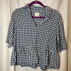 Clad & Cloth 1/2 Sleeve Button Down Blue & White Checkered Tunic Top Size L